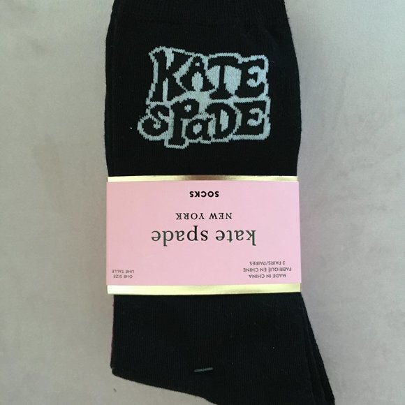 kate spade set of 3 pairs crew socks black pink purple white nwt - Picture 2 of 6